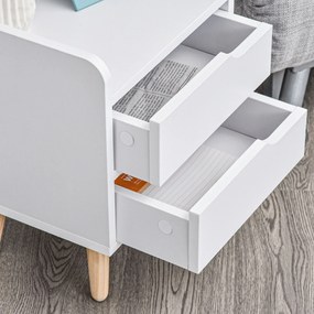 Noptiera alba cu 2 sertare extemsibilie, picioare din pin, mobila pentru casa,33x28x42cm HOMCOM | Aosom RO