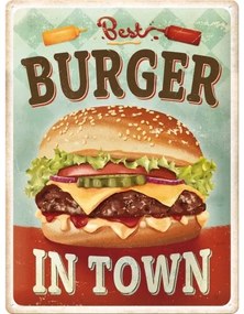 Placă metalică Best Burger in Town, (30 x 40 cm)