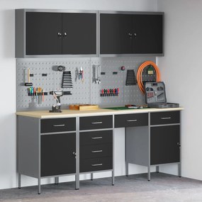 vidaXL Banc de lucru cu sertar 10 pcs Negru 200 x 55 x 200 cm Oțel