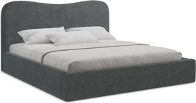 Pat matrimonial gri închis tapițat cu spațiu de depozitare cu somieră 140x200 cm Kahai – Makamii