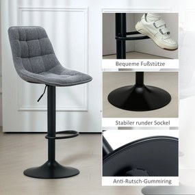 HOMCOM Scaun de bar modern, set de 2 scaune rotative cu spătar, reglabil pe înălțime, cu suport pentru picioare, tapițat, Gri închis | Aosom Romania