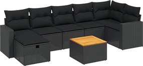 vidaXL Set mobilier de grădină cu perne, 8 piese, negru, poliratan