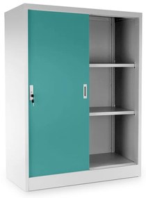 Dulap metalic universal mediu cu uși glisante 90 x 40 x 120 cm, încuietoare cilindrică, verde - ral 6033
