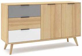 Comodă joasă natural/gri/alb din lemn de pin 140x81 cm Elfa – Marckeric