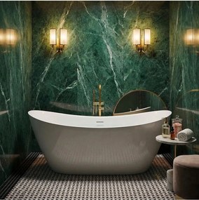 Cada freestanding cu ventil auriu periat Rea Ferrano Slim 160 cm alb