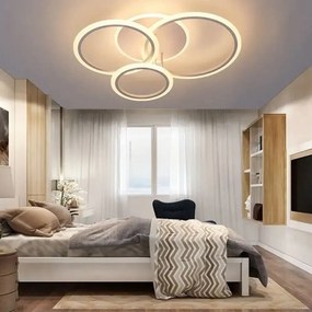 Lustră LED cu Telecomandă, Model 8888/4 – 4 Inele, 128W, Alb Modern