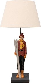 Lampa de masa, din rasina, cu abajur din bumbac, Vintage Skier