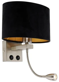 Aplică de perete din oțel cu abajur oval din velur negru 25cm - Brescia Combi