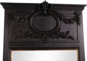 Oglindă de perete din lemn și polirășină, negru, cu ramă sculptată, medalion oval și ghirlande, finisaj antichizat, 102 x 64 x 4 cm, „Montclair”