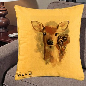 Perna Decorativa Caprioara Pui Acuarela, 40x40 cm, Galben, Husa Detasabila, Perna Inclusa, BEKZ®