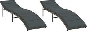 vidaXL Șezlonguri de plajă cu perne, 2 buc., gri, poliratan