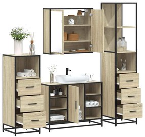 vidaXL Set de mobilier de baie din 4 piese din lemn de stejar Sonoma