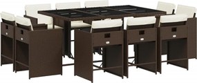 vidaXL Set mobilier de grădină cu perne, 11 piese, maro, poliratan