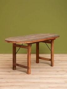 Masă pliabilă ovală din lemn reciclat și metal, cu blat patinat și picioare pliabile, natur, finisaj vintage, 165×77.5×71 cm, „Marolles"