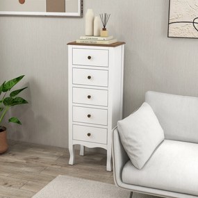 HOMCOM Sifonier 5 sertare, Mobil de depozitare compact alb cu mâner în formă de buton cu efect alamă | Aosom Romania