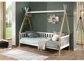 Pat pentru copii cu barieră Vipack Tipi, 90 x 200 cm, alb