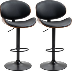 HOMCOM Set de 2 Scaune de Bar cu Spătar Reglabil pe Înălțime, Lemn și Piele Ecologică, 53x52x92-112 cm, Negru | Aosom Romania