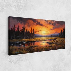 Tablou Canvas, 100x200cm, Dormitor si Living, Moderne, Textura de pictura, Wild Horses Painting