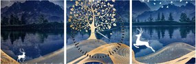 Tablou - Cerbi în luna plină (cu ceas) (90x30 cm)