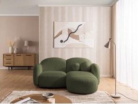 Colțar verde cu tapițerie din țesătură bouclé (cu colț pe partea dreaptă/cu șezlong) Orbit – Ropez