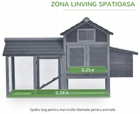PawHut Coteț prefabricat din lemn pentru 2 găini cu gard pentru grădină 150.5 x 54 x 87cm, gri închis | Aosom Romania