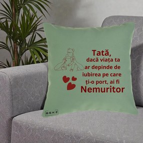 Cadou pentru Tata - Perna Personalizata Tata Nemuritor Mesaj Rosu, 40x40 cm, Verde, Husa Detasabila, Perna Inclusa, BEKZ®