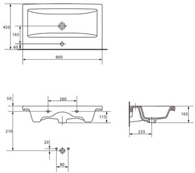 Set dulap baie suspendat Lara 2 sertare cu lavoar Cersanit Como inclus, 80 cm, gri 800x450 mm