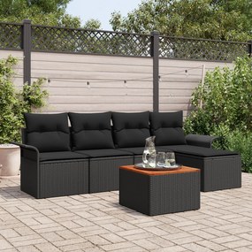 vidaXL Set de canapele pentru grădină 6 piese cu perne Negru Poli Rattan Acacia