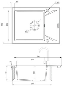 Chiuveta bucatarie compozit cu picurator grafit 59 cm Deante Evora 590x440 mm, Grafit