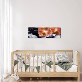 Tablou - Orhidee portocalie cu frunze de palmier (cu ceas) (90x30 cm)