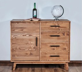 Comodă lemn masiv Timeless 4 Sertare 1 Ușă Whisky, 98 × 45 × 85 cm