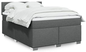 vidaXL Pat box spring cu saltea, gri închis, 140x200 cm, textil