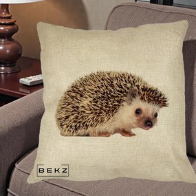 Perna Decorativa Arici Fotorealist, 40x40 cm, Crem, Husa Detasabila, Perna Inclusa, BEKZ®