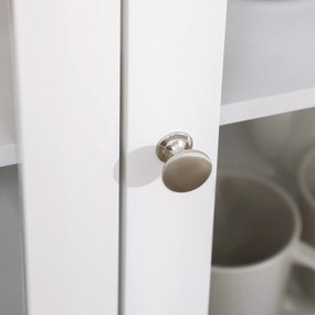 HOMCOM Bufet mobilier de depozitare cu 3 uși din sticlă 2 rafturi reglabile aspect de lemn deschis 120 x 40 x 70 cm alb | Aosom Romania