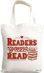 Sacosa de Panza pentru Cumparaturi, Geanta Tote, model Readers gonna read 38 x 34.5 cm, Alba, BEKZ®