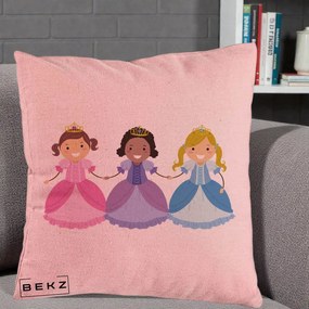 Perna Personalizata Printese Diverse Ilustratie, 40x40 cm, Roz, Husa Detasabila, Perna Inclusa, BEKZ®