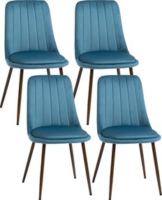 Set de 4 Scaune de Masa HOMCOM, de Bucatarie Moderne cu Tapiterie de Catifea, Spatar Curbat si Picioare de Otel, Albastru | Aosom Romania
