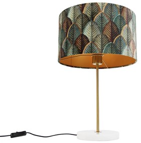 Lampă de masă din alamă cu abajur din catifea, design frunze și interior auriu - Kaso