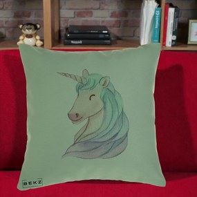 Perna Decorativa Unicorn Acuarela Pastel, 40x40 cm, Verde, Husa Detasabila, Perna Inclusa, BEKZ®