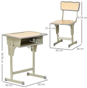 HOMCOM Set Masa Si Scaune Copii Bancă și Scaun Reglabil pentru Copii 6-12 Ani Ergonomic Aosom Romania