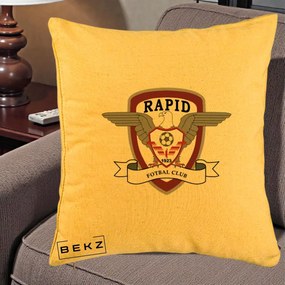 Perna Personalizata Rapid Fotbal Club 1923, 40x40 cm, Galben, Husa Detasabila, Perna Inclusa, BEKZ®