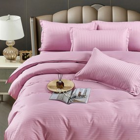 Lenjerie de pat, damasc, roz, 6 piese, pat 2 persoane, Jo-Jo