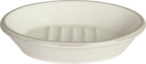Săpunieră din ceramică artizanală albă cu bordură natur, formă ovală, 14 × 10,5 × 3,2 cm, „Edith"