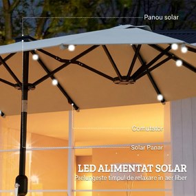 Outsunny Umbrelă dublă, umbrelă terasă, înclinabilă, cu panou solar, 35 LED-uri, cadru din oțel, bej, 2,92 x 1,50 x 2,18 m | Aosom Romania