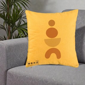 Perna Decorativa Geometric Boho Cercuri si Arc, 40x40 cm, Galben, Husa Detasabila, Perna Inclusa, BEKZ®