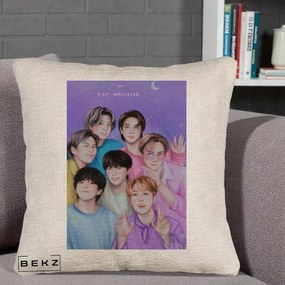 Perna Personalizata K-pop BTS Our Universe Fanart Violet Pastel, 40x40 cm, Bej Canapea, Husa Detasabila, Perna Inclusa, BEKZ®