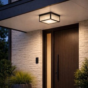 Plafonieră exterioară neagră cu sticlă striată cu 2 lumini IP44 - Charlois