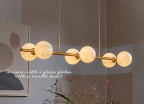 Lustra cu 6 globuri din sticla cu aspect de marmura Carrara auriu