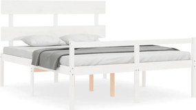 vidaXL Cadru de pat senior cu tăblie, 160x200 cm, alb, lemn masiv