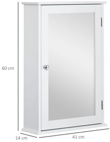 kleankin Dulap suspendat pentru baie cu oglindă - Dulap cu oglindă - Compartiment de depozitare pentru WC - 1 ușă, 2 etajere - MDF alb, sticlă | Aosom Romania